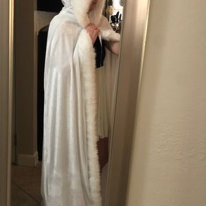 Snow white, faux fur lined, floor length cloak